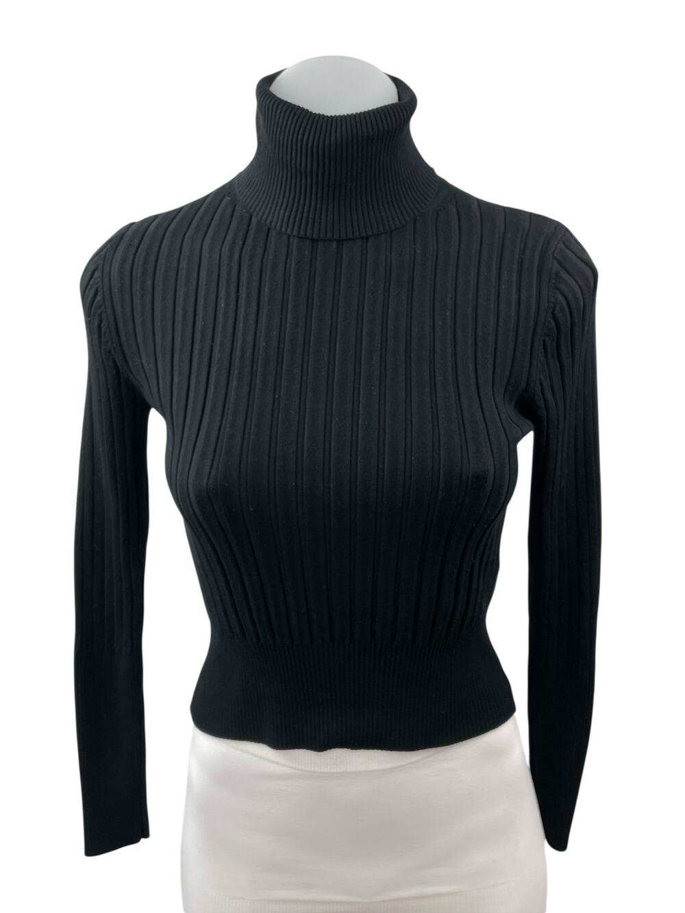 Zara Women's Black Ribbed Turtle Neck Long Sleeve Crop Sweatshirt Sweater Top L